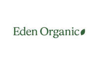 Eden Organic 🍃 bigger text very white background and green text very stylish and not on top of eachother but like this > Eden Organic 🍃 and bigger