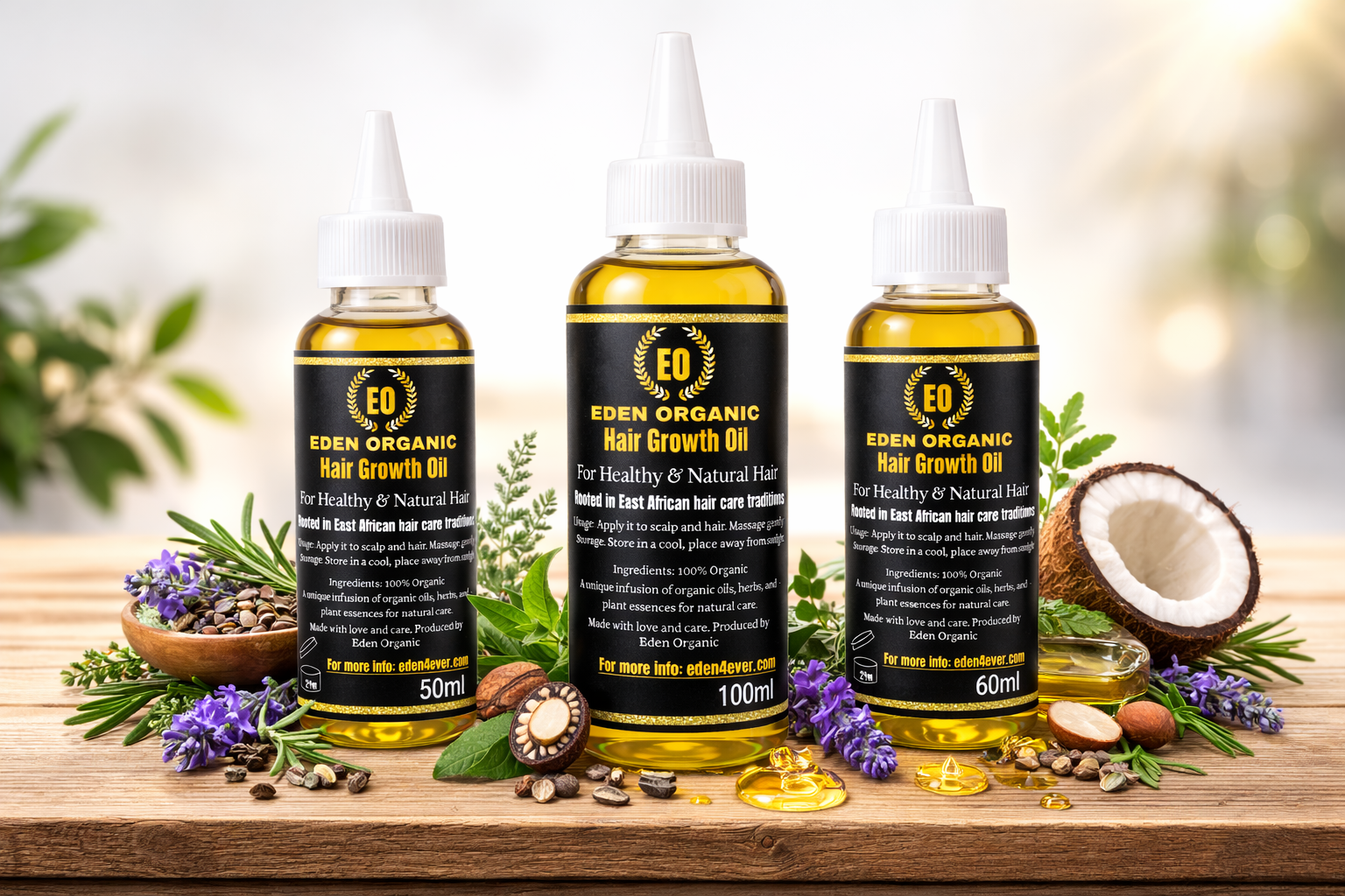 EDEN ORGANIC HAIR GROWTH OIL 100ML, 60ML, 50ML,